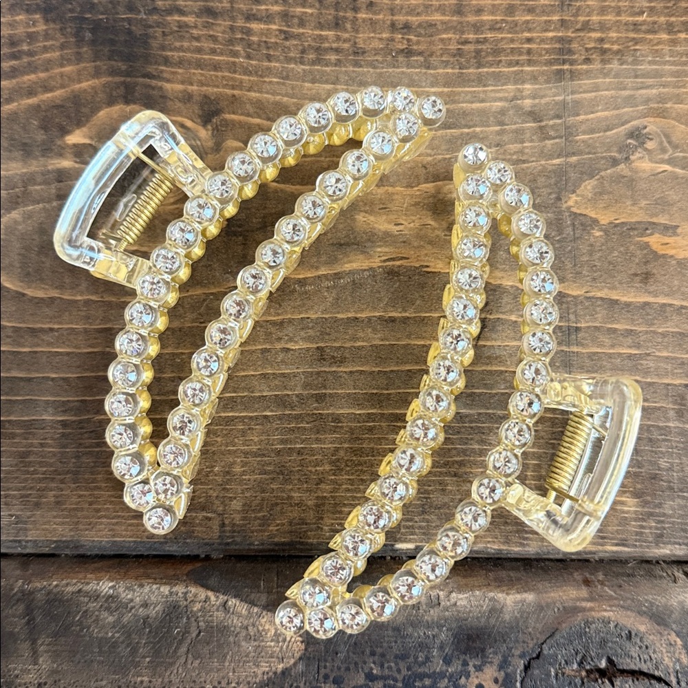 Boutique Set of Crystal Embellished Light Gold Hair Claws; NWOT